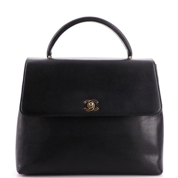 Chanel Handbags - Chanel Vintage Classic Top Handle Flap Bag Caviar Jumbo Black